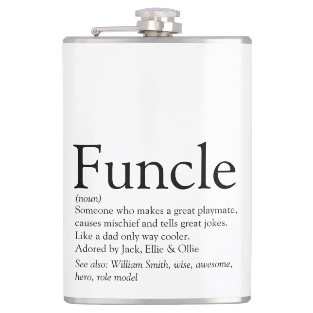 Funcle Uncle Funny Modern Definition Saying Hip Flask (Front)
