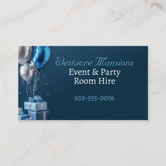 Function Event Party Room Hire Business Card (Front)