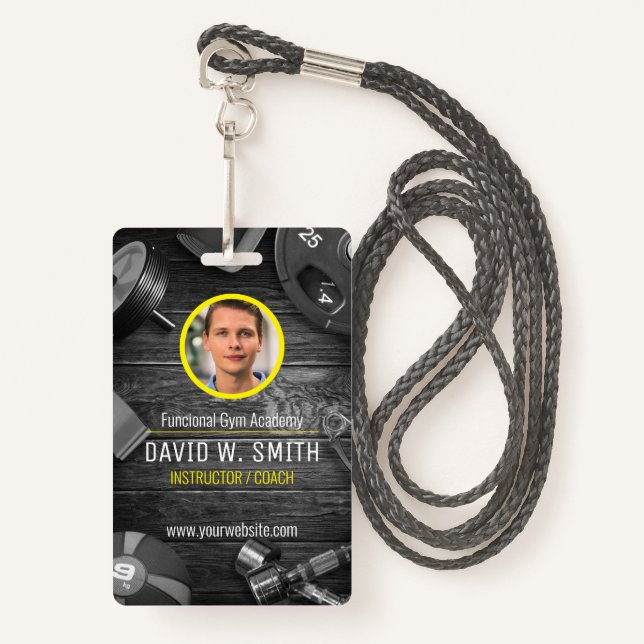 Functional Gym instructor coach ID Badge (Front with Lanyard)