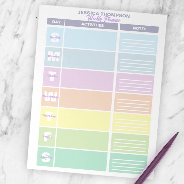 Functional Pastel Rainbow Coloured Weekly Planner  Notepad (Creator Uploaded)