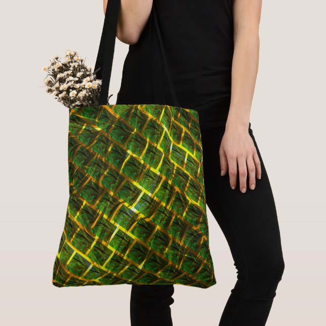 Fundo com imagem verde sob grade dourada? tote bag (Close Up)
