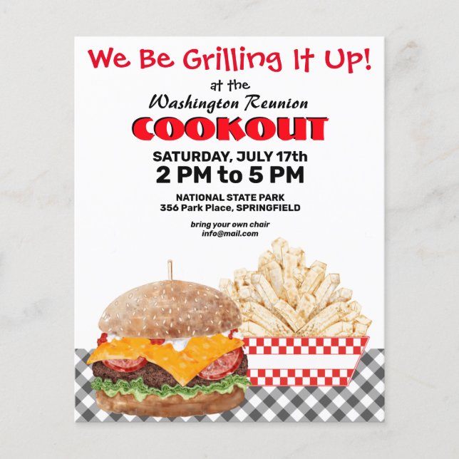 Fundraiser Cookout Barbecue Fast Food Gingham Flyer (Front)