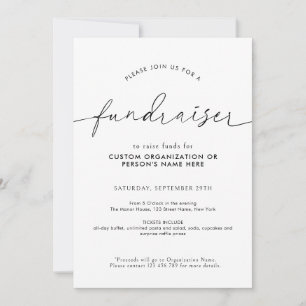 Fundraiser Minimalist Script Black & White Charity Invitation