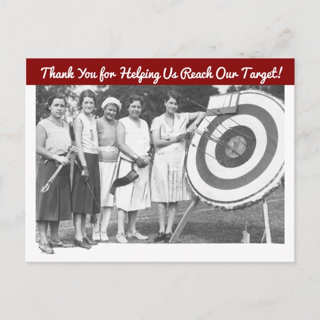 Fundraiser Thank You Funny Vintage Women's Archery Postcard (Front)