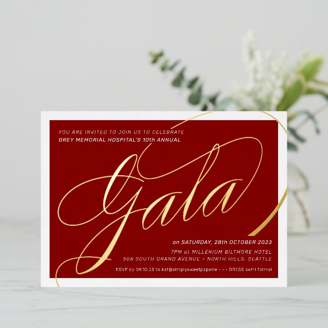 FUNDRAISING GALA elegant calligraphy burgundy red (Standing Front)