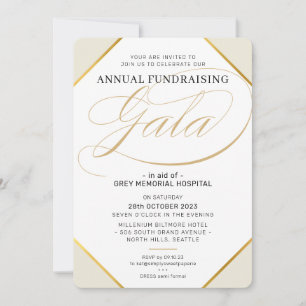 FUNDRAISING GALA elegant modern event ivory gold Invitation