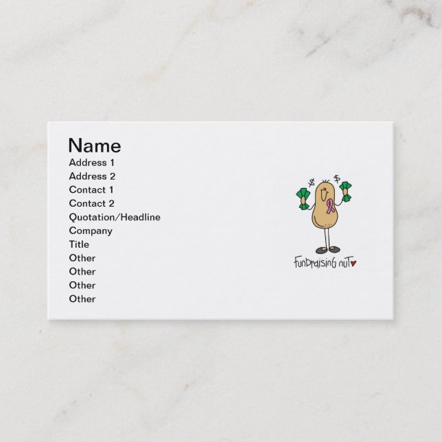 Fundraising Nut T-shirts and Gifts Business Card (Front)