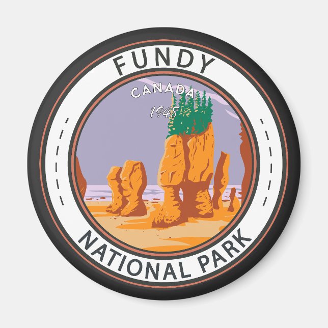 Fundy National Park Canada Vintage Badge Magnet (Front)
