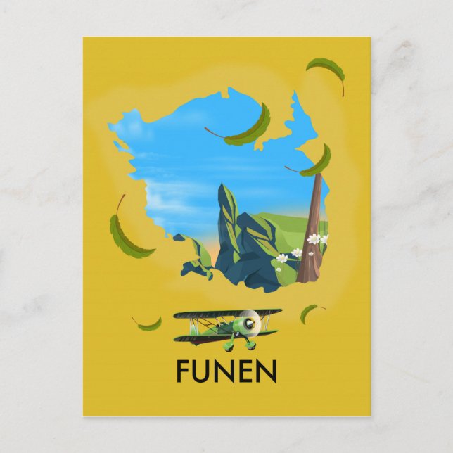 Funen , Denmark map travel poster Postcard (Front)