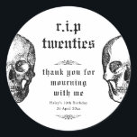 Funeral 30th RIP Twenties 20s Funny Skull Birthday Classic Round Sticker<br><div class="desc">This Funny yet spooky design features a funeral theme with a skull in black with a white background. Personalise the invite with your details and if you want to further re-arrange the style and placement of the text, please press the "Click to customise further" button. For more products in the...</div>