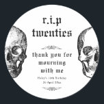 Funeral 30th RIP Twenties 20s Funny Skull Birthday Classic Round Sticker<br><div class="desc">This Funny yet spooky design features a funeral theme with a skull in black with a white background. Personalise the invite with your details and if you want to further re-arrange the style and placement of the text, please press the "Click to customise further" button. For more products in the...</div>