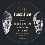 Funeral 30th RIP Twenties 20s Funny Skull Birthday Classic Round Sticker<br><div class="desc">This Funny yet spooky design features a funeral theme with a skull in black with a white background. Personalise the invite with your details and if you want to further re-arrange the style and placement of the text, please press the "Click to customise further" button. For more products in the...</div>