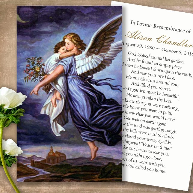 Funeral Angel Of The Lord Prayer Sympathy Cards (catholic, religious, celebration of life, in loving memory of, prayer cards for bereavement)