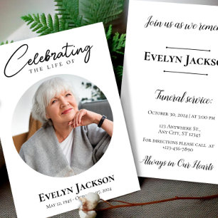 Funeral Announcement,Memorial Service Photo  Invitation