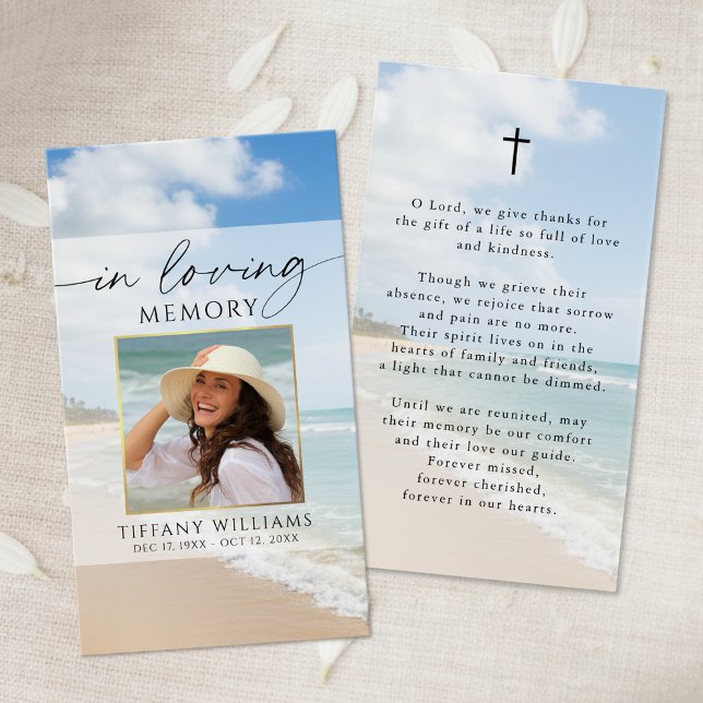 Funeral Beach In Loving Memory Photo Prayer Card (Creator Uploaded)