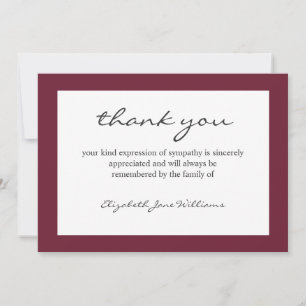 Funeral Bereavement Burgundy  Thank You Card
