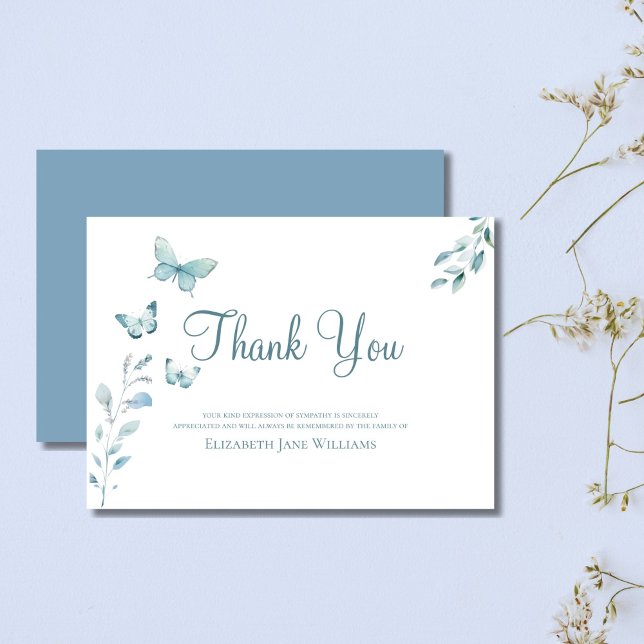 Funeral Bereavement  Dusty Blue Butterfly Thank You Card (Creator Uploaded)