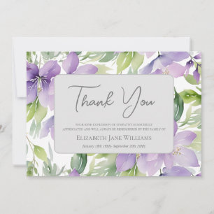 Funeral Bereavement Purple Floral  Thank You Card
