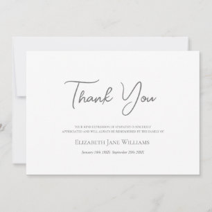Funeral Bereavement Simple Script Thank You Card