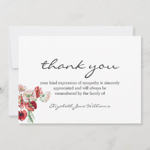 Funeral Bereavement Watercolor Poppies Thank You Card