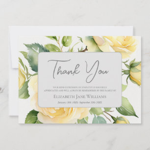 Funeral Bereavement  Yellow Rose  Thank You Card
