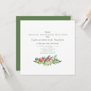 Funeral Bird and Pomegranate Celebration of Life Invitation