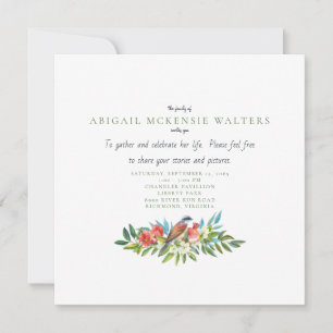 Funeral Bird and Pomegranate Celebration of Life   Invitation