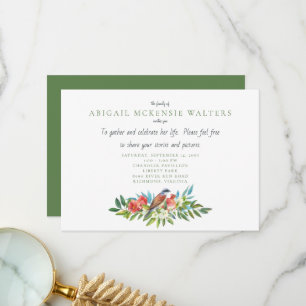 Funeral Bird and Pomegranate Celebration of Life T Thank You Card