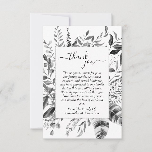 Funeral Black and White In Loving Memory Thank You Card (Front)