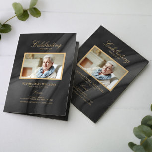 Funeral Black & Gold Calligraphy  Memorial Program Programme