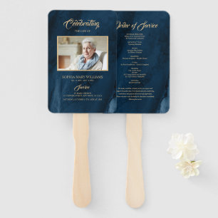 Funeral Blue & Gold Calligraphy Set of Fans