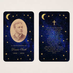 Funeral Blue Night Gold Stars Memorial Prayer Card
