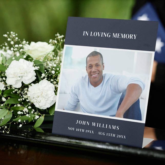 Funeral blue photo memorial reception pedestal sign (Creator Uploaded)