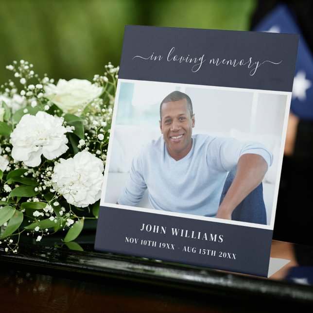 Funeral blue photo memorial reception script pedestal sign (Creator Uploaded)