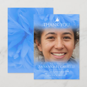 Funeral blue soft rose photo family thank you card