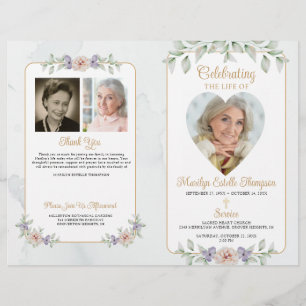 Funeral Botanical Floral Heart 4 Photos Program