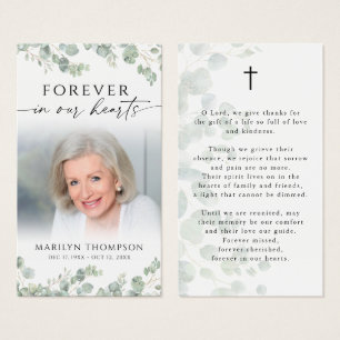 Funeral Botanical Memorial Photo Cross Prayer Card