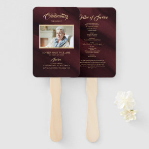 Funeral Burgundy & Gold Calligraphy Set of Fans