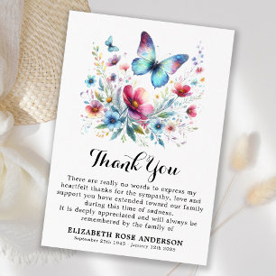 Funeral Butterfly Floral Modern Memorial Sympathy Thank You Card