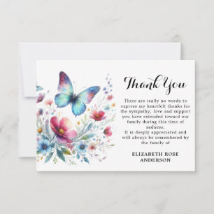 Funeral Butterfly Modern Floral Memorial Sympathy Thank You Card