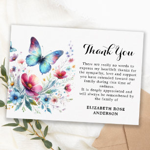 Funeral Butterfly Modern Floral Memorial Sympathy Thank You Card