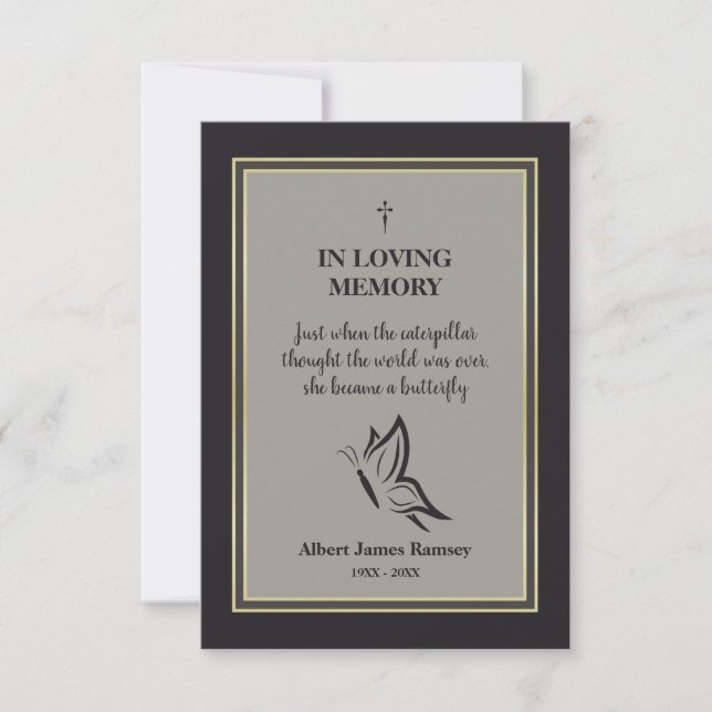 Funeral Butterfly Motivational Quote Memorial Card (Front)