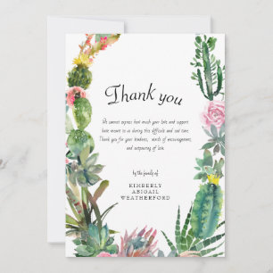 Funeral Cactus Thank You Card