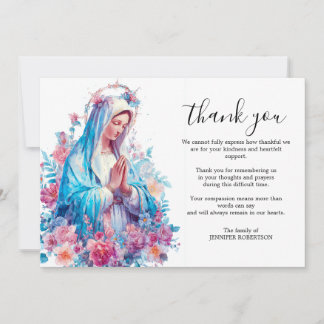 Funeral Catholic Floral Virgin Mary Blessed Mother Thank You Card