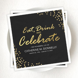 Funeral Celebrate Life   Black and Gold Glitter Napkin
