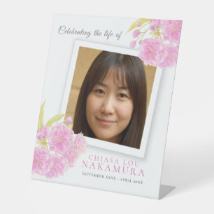 Funeral celebration of life blossom photo casket pedestal sign