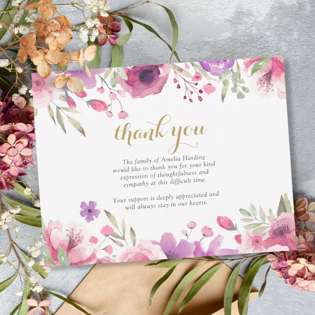 Funeral Celebration of Life Floral Pink Thank You Card (Creator Uploaded)