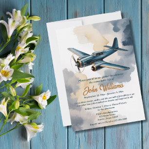 Funeral Celebration of Life Memorial Aeroplane Blu Invitation