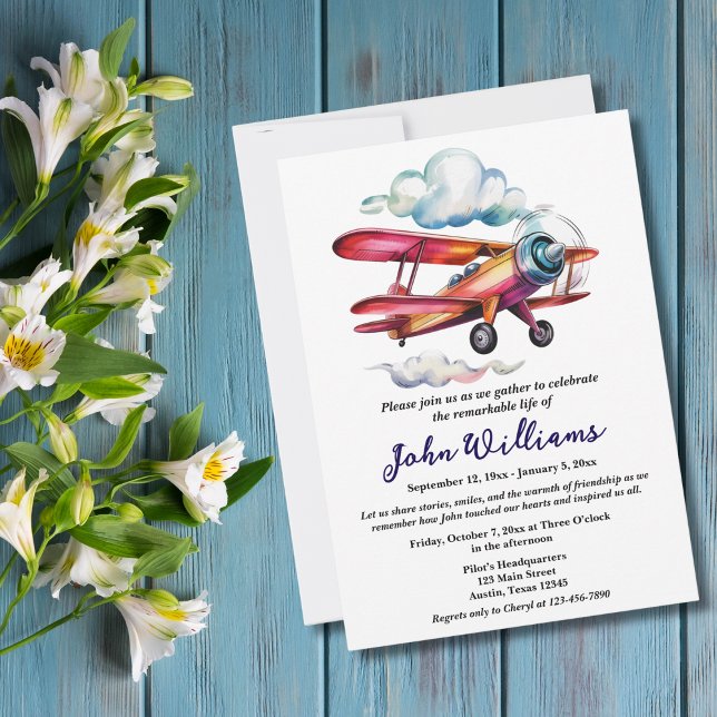 Funeral Celebration of Life Memorial Aeroplane Invitation (Creator Uploaded)