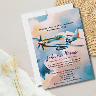 Funeral Celebration of Life Memorial P-51 Aeroplan Invitation